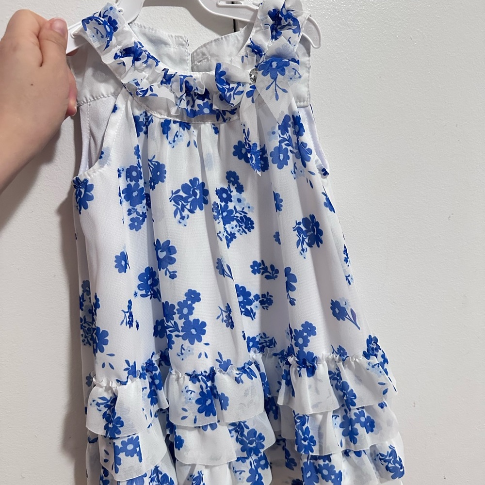 Floral Ruffle Dress in Blue and White